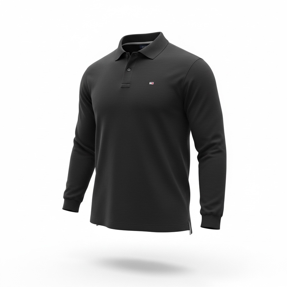 Men's Black Long Sleeve Polo Shirt